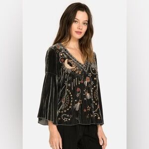 Johnny Was embroidered Callisto velvet swing blouse NWT Small